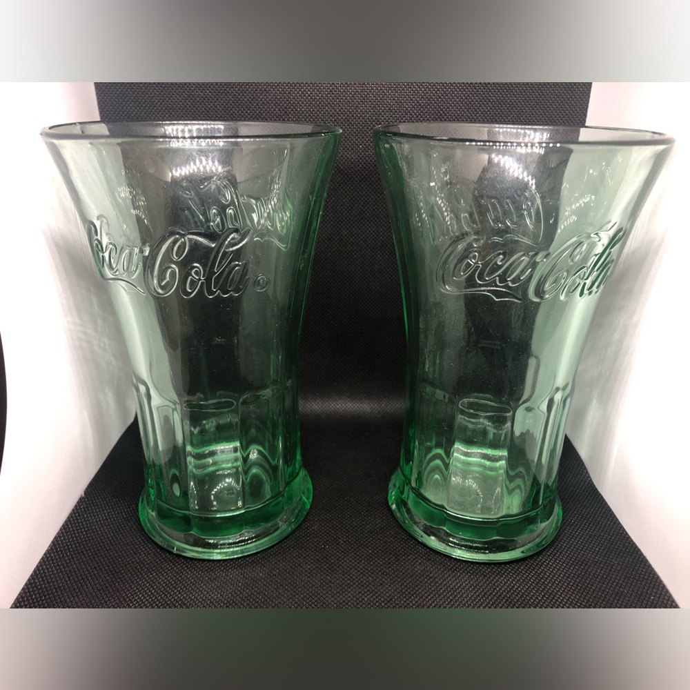 Vintage Libbey Emerald Green Coca Cola Glass - Pair